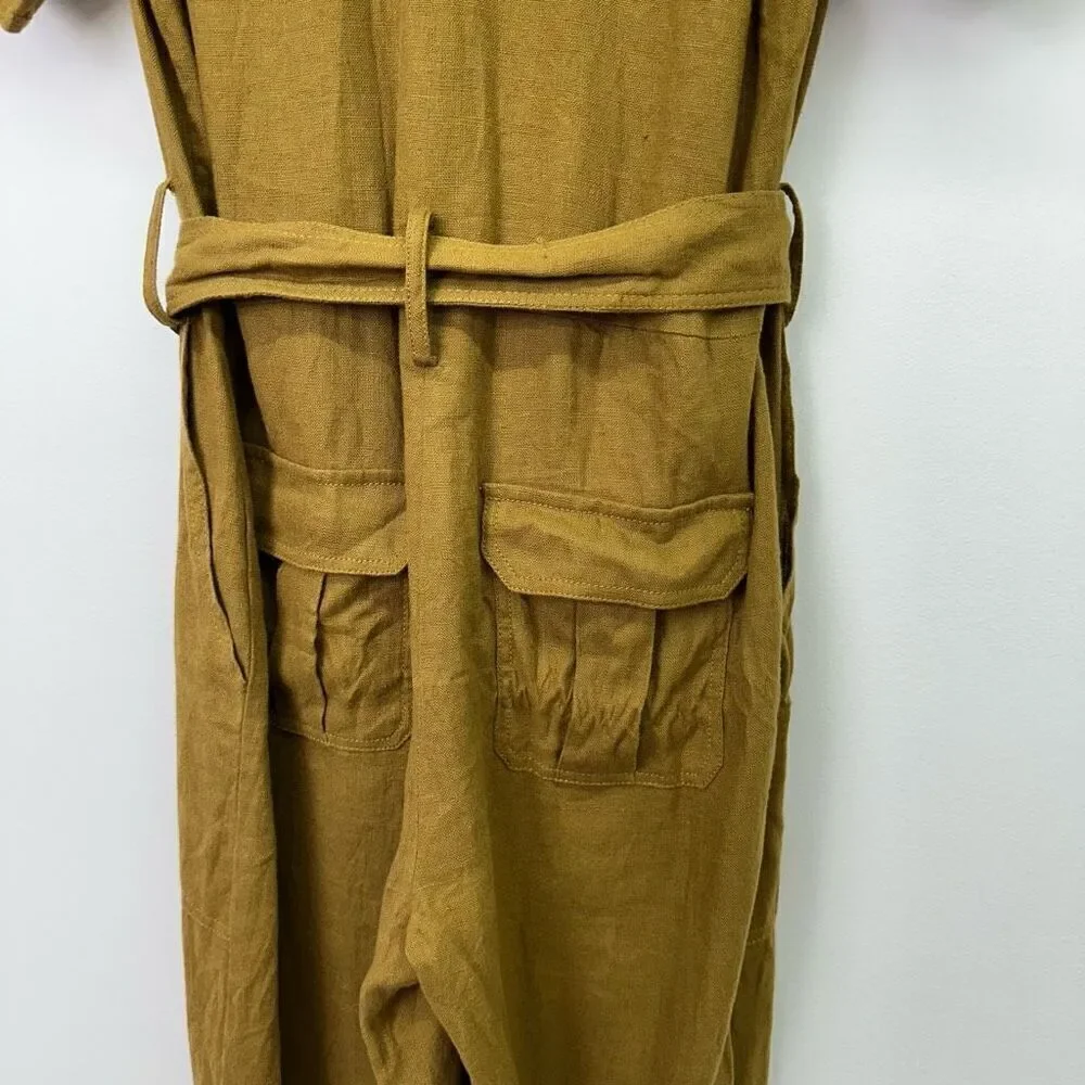 Zara Women’s Deep Mustard Yellow Linen Shortsleeved Tapered Leg Jumpsuit